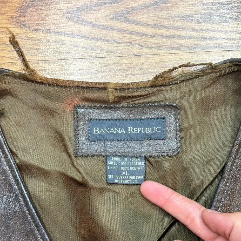 Vintage 1990s Banana Republic Leather Vest Brown Mens XL Western Biker USA